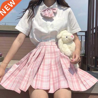 Pink Plaid Pleated Skirt Summer Winter Black Mini Skirts Wom