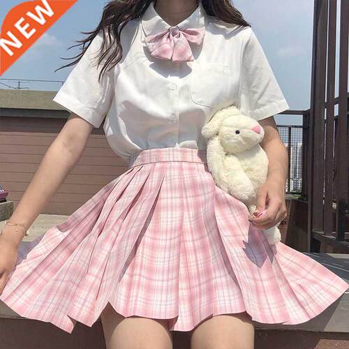 Pink Plaid Pleated Skirt Summer Winter Black Mini Skirts Wom