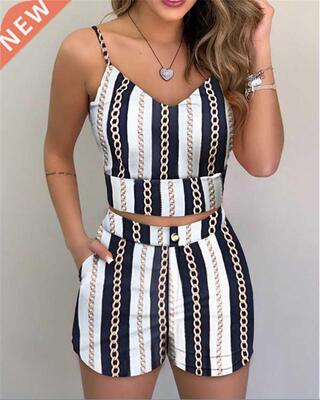 Women's Summer Clothes Sets Tracksuit Outfits Printed V-Neck