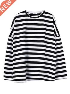 oversized t shirt spring Autumn Women harajuku Striped T-shi