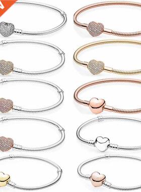 Original Rose & Gold Moments Heart Clasp With Crystal Bracel