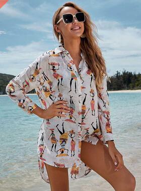 2021 New Beach Cover Up Print Bikini Cover Up Women Beach Ca