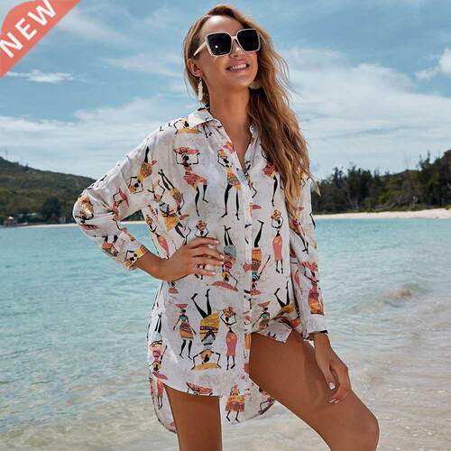 2021 New Beach Cover Up Print Bikini Cover Up Women Beach Ca