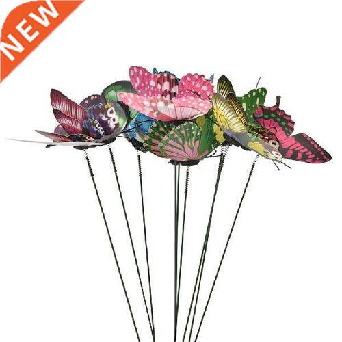 10pcs Artificial Butterflies On Sticks 3D Mode Double Wing