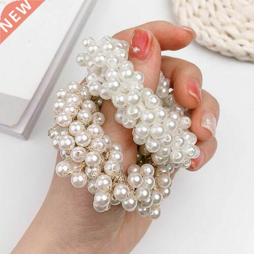 Luxury Big Elegant White Pearl Hair Ties Beads Girls Scrunch