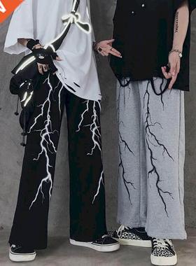 Men's casual pants dark lightning print loose all-match retr