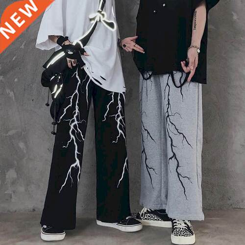 Men's casual pants dark lightning print loose all-match retr