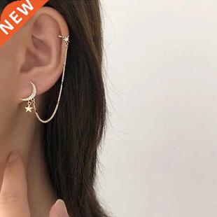 Creative Simple Moon Star Shine Rhinestone Long Chain Earrin