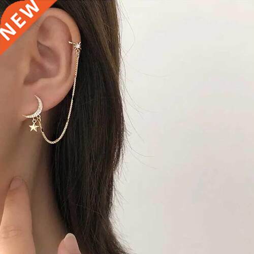 Creative Simple Moon Star Shine Rhinestone Long Chain Earrin