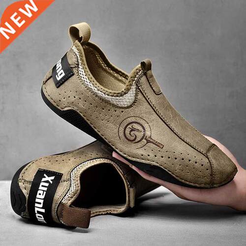 New Men handmade leather shoes fashion moccasin shoes black
