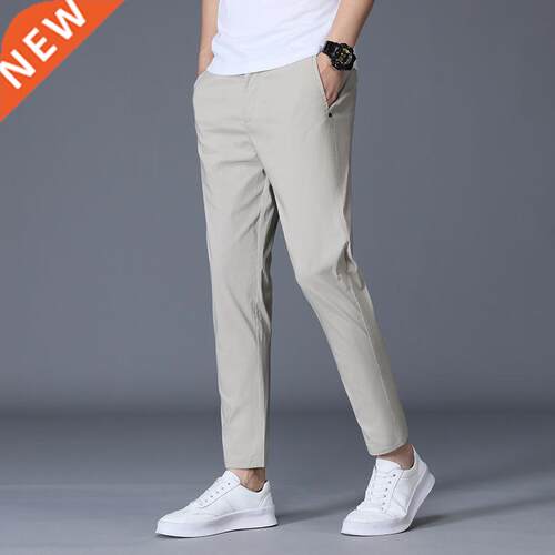 Ankle Length Ice Silk Men Trousers Black Khaki Korea Thin Su