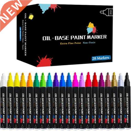 28 Colors Waterproof Metallic Oil Based Paint Marker Pen for