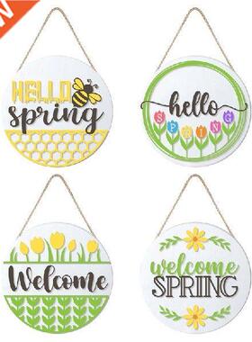 Honeybee Festival Round Hello Spring Door Sign Hanging