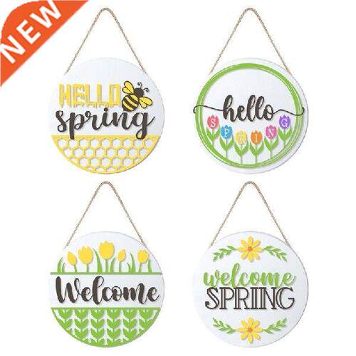 Honeybee Festival Round Hello Spring Door Sign Hanging