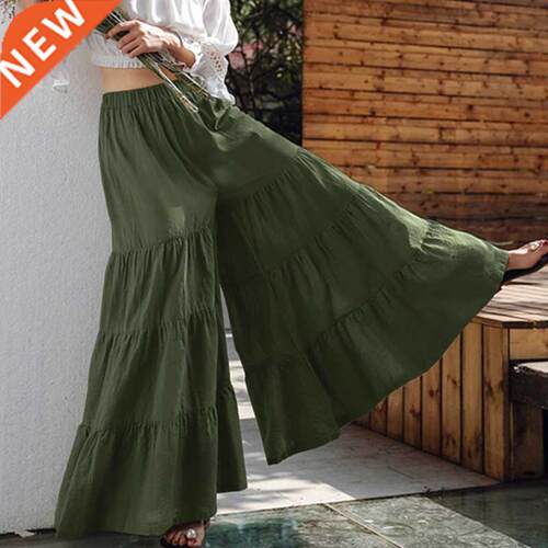 Vintage Women's Wide Leg Trousers ZANZEA 2022 Solid Pants Ca