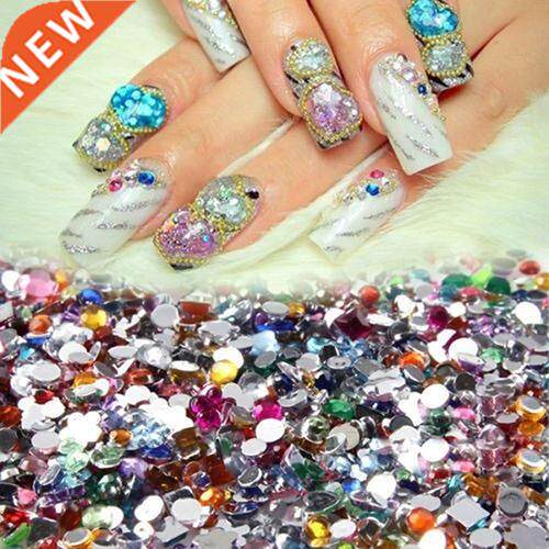 2000Pcs Shiny Nail Art Mixed Shape Flat Back Rhinestones