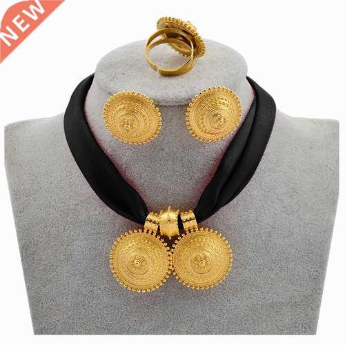 Anniyo  Rope Chain Ethiopian Jewelry Set Gold Color Eritr