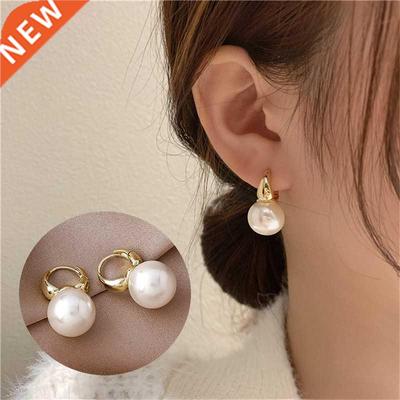 2022 New Cute Pearl Studs Hoop Earrings for Women Gold Color