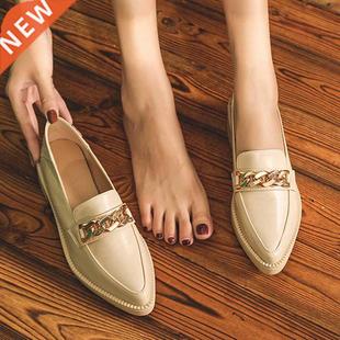 British Metal chain pointed toe oxford shoes women 2021 flat