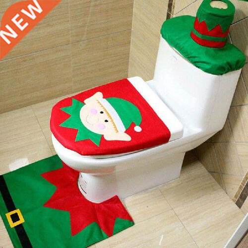 3PCS Christmas Toilet Seat & Cover Santa Claus Bathroom Mat