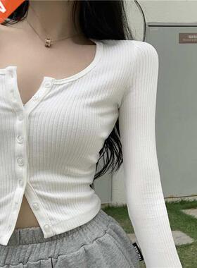 Korean Style O-neck Short Knitted Sweaters Women Thin Cardig
