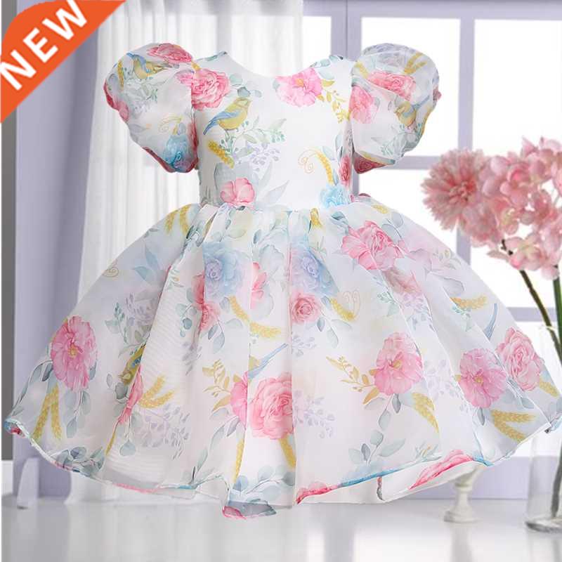 Elegant Girls Flower Puff Sleeve Dresses For Weddings Kids图片