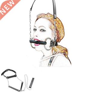 Mouth Gag Ball,Leash Chain Attached,Leather Dog Pet Bone H