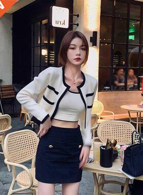 Sweaters Women Patchwork O-Neck Long Sleeve Knitting Cropped