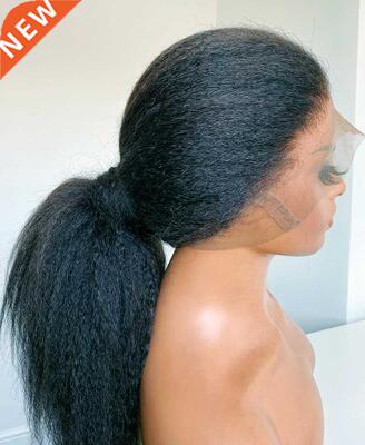 Kinky Straight Wig 180% Density Black Yaki Lace Front Wig Fo