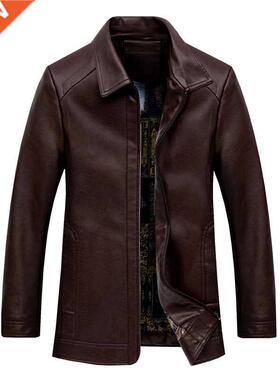 Jacket Mens Biker Turn-down Moto Collar Motorcycle Faux Leat