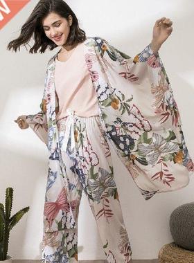 2022 4pcs Large Size Cotton Silk Four-piece Pajamas Casual