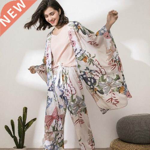 2022 4pcs Large Size Cotton Silk Four-piece Pajamas Casual