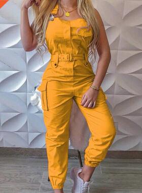 Women's Sleeveless High Wai Pocket Jumpsuit for Work