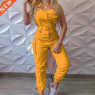 Women's Sleeveless High Wai Pocket Jumpsuit for Work