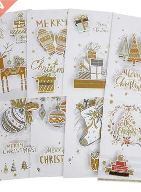 8pcs Christmas Greeting Cards Folding Card with Envelope Mer