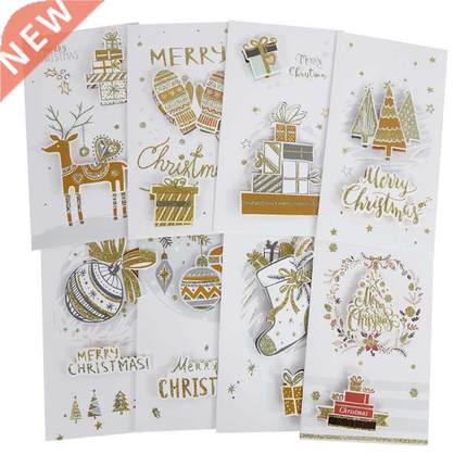 8pcs Christmas Greeting Cards Folding Card with Envelope Mer