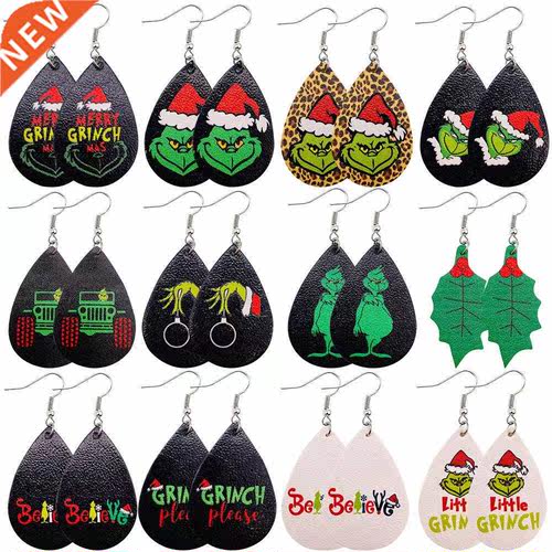 Cheetah Christmas Grinch Faux Leather and HTV Teardrop Dangl