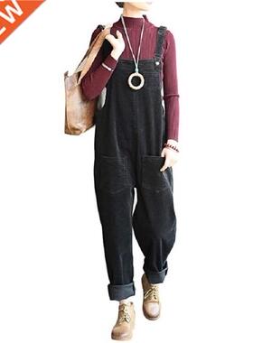 S-5xl Corduroy women's long suspenders大码灯芯绒长款女背带裤