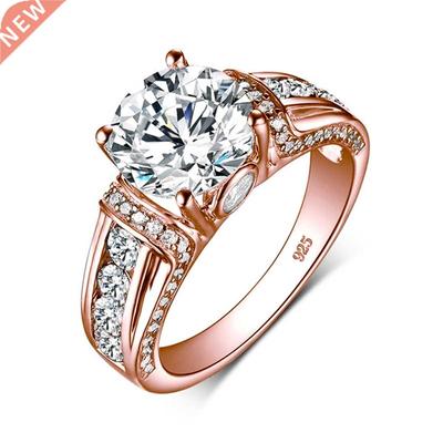 2ct Moissanite Ring Real 925 Sterling Silver Rose Gold Plate