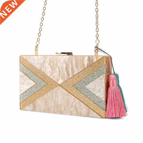 Nude Silver Gold Glitter Striped Geometric Tassel Acrylic Ev