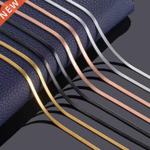Width 3mm Stainless Steel Flat Necklace Gold Color Waterproo
