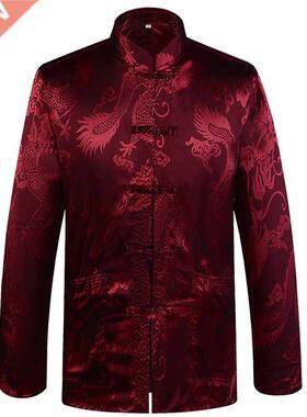 Chinese Traditional Men's Satin Mandarin Collar Dragon Silk