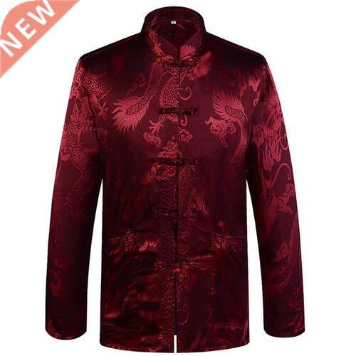 Chinese Traditional Men's Satin Mandarin Collar Dragon Silk