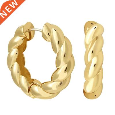 Aide Minima Plating Silver Twist Hoop Earrings for Women