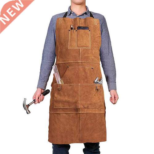 Cowhide Real Leather Work Shop Apron with 6 Tool Pockets