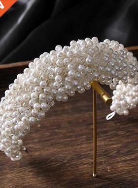 Luxury Full Pearls Crystal Silver Color Hebands For Bride