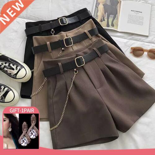 2022 New Summer Women's Shorts Button Solid Color Pocket Cas