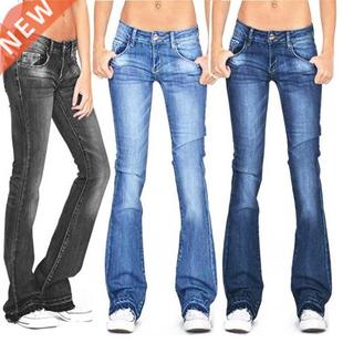 Black Low Rise Flared Jeans Women Spring Summer Casual Vinta