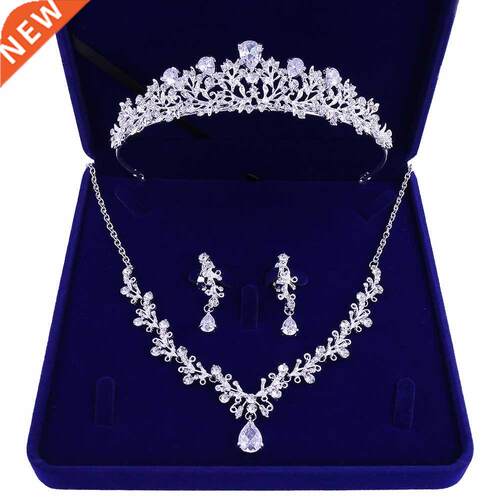 Luxury Noble Crystal Leaf Bridal Jewelry Sets Rhinestone Cro