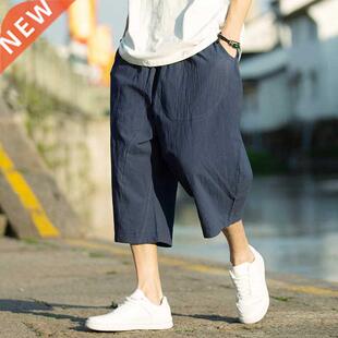 Men Hrjuku Hrem Pnts 2022 New Mens Summer Cotton Linen J